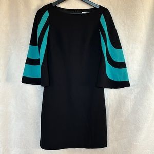 Trina Turk Black Turquoise Bell Sleeve Dress